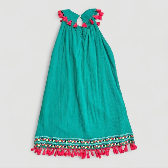Mer St. Barth Women’s Tassel Dress, Teal with Pink Fringe One Size - $260 Retail - Picture 2 of 5